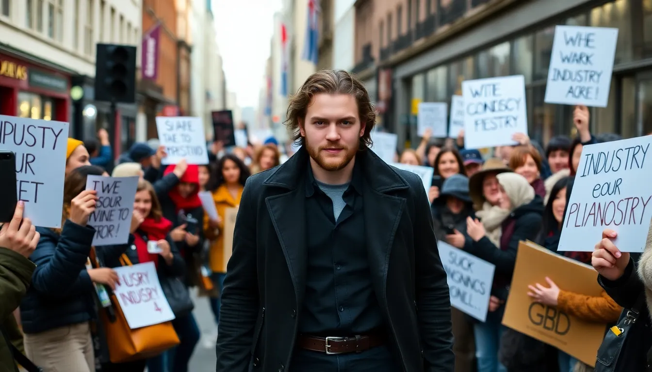 Kit Harington is seen smiling and interacting with fans during a promotional event for the upcoming fourth season of 'Industry' at an HBO press conference.