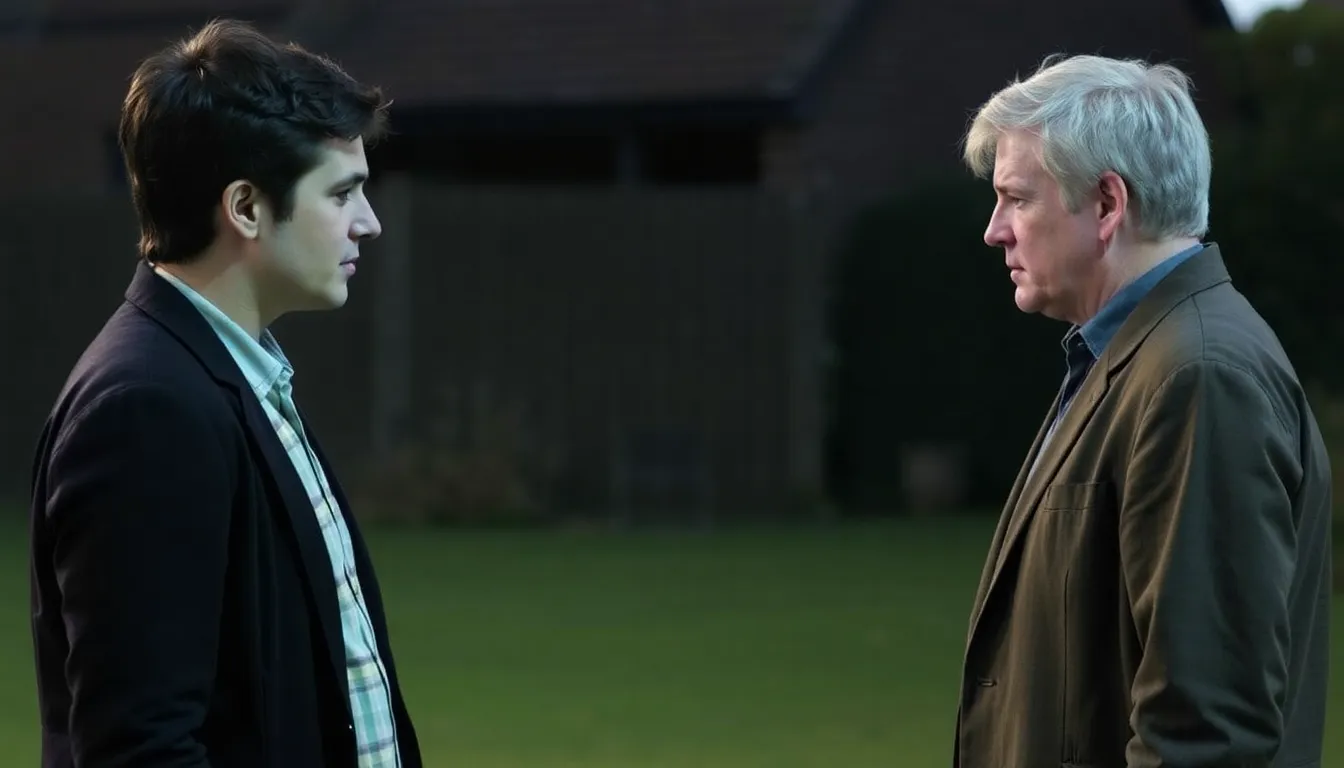 Ken Barlow and Charity Dingle share a tense moment in a bustling pub as they confront the unexpected challenges of their intertwined lives during the crossover episode of Coronation Street and Emmerdale.