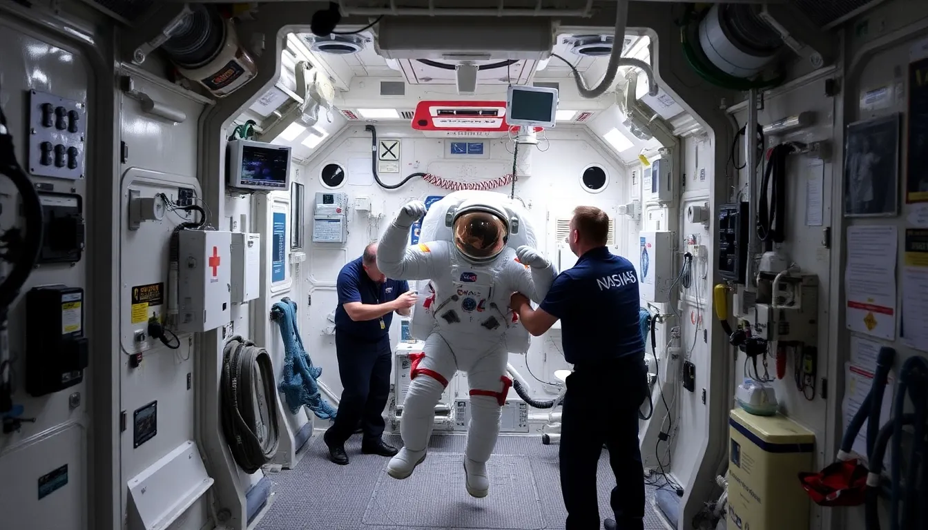 NASA personnel monitor the launch of a Soyuz spacecraft, which is set to transport an astronaut back to Earth following a medical emergency aboard the International Space Station.