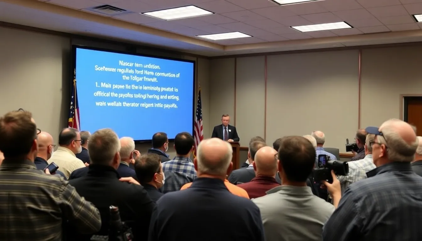 NASCAR officials announce the abolition of The Playoffs during a press conference at the organization's headquarters in Daytona Beach, Florida, with team owners and drivers in attendance.
