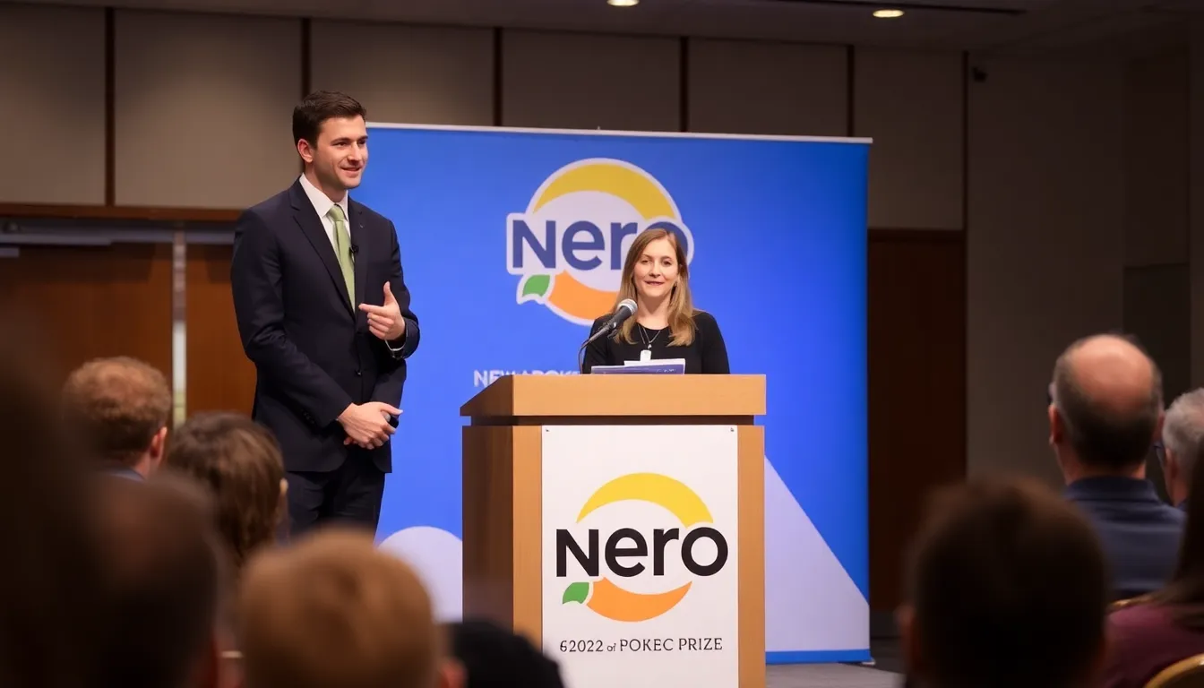 Attendees at the Nero book awards gala in London applaud as Benjamin Wood accepts the Best Novel award for his acclaimed work on October 15, 2023.