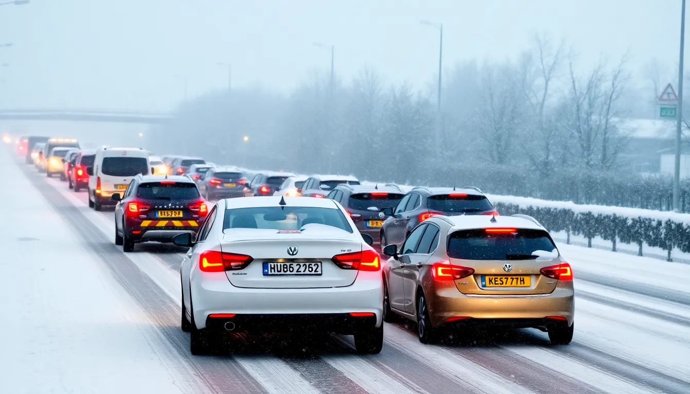 Snow accumulates on parked cars and streets in a Dutch town, causing disruptions and highlighting the challenges of snow management as residents navigate the hazardous conditions.