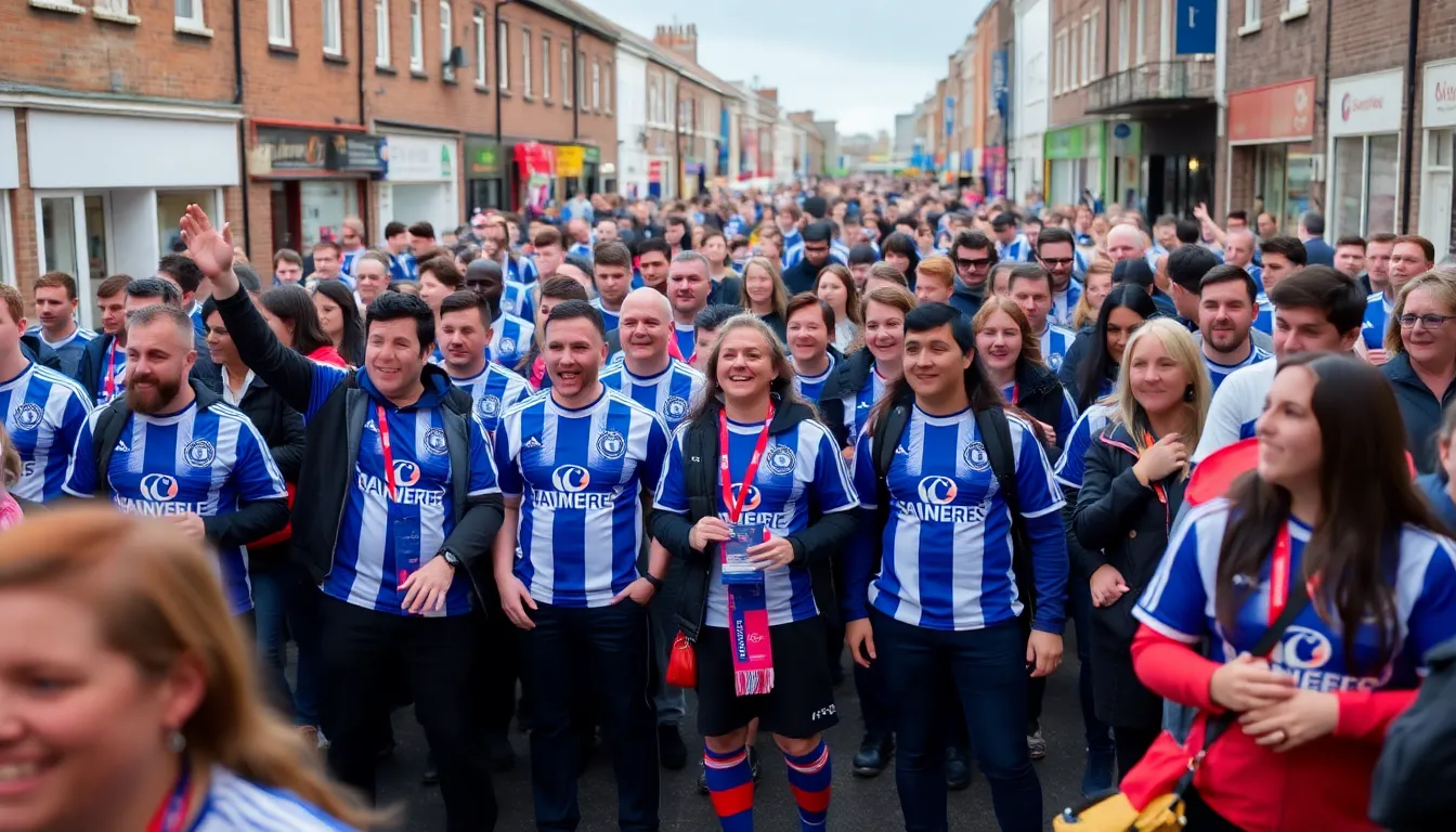 Local businesses displaying new FA Cup merchandise in their storefronts, reflecting the community's enthusiasm and support for the football club