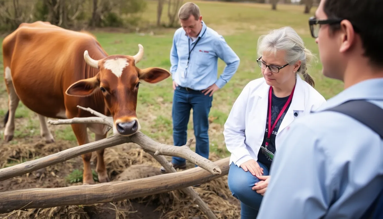 A herd of cows is seen interacting with various tools in a pasture, showcasing their ability to manipulate objects to achieve specific goals.