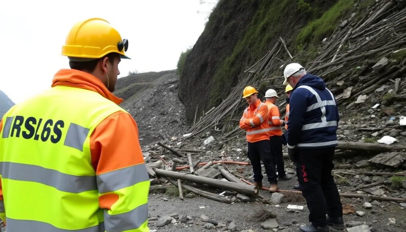 Rescue teams search through debris and mud in a devastated area of New Zealand's South Island following a landslide that has left six individuals missing.