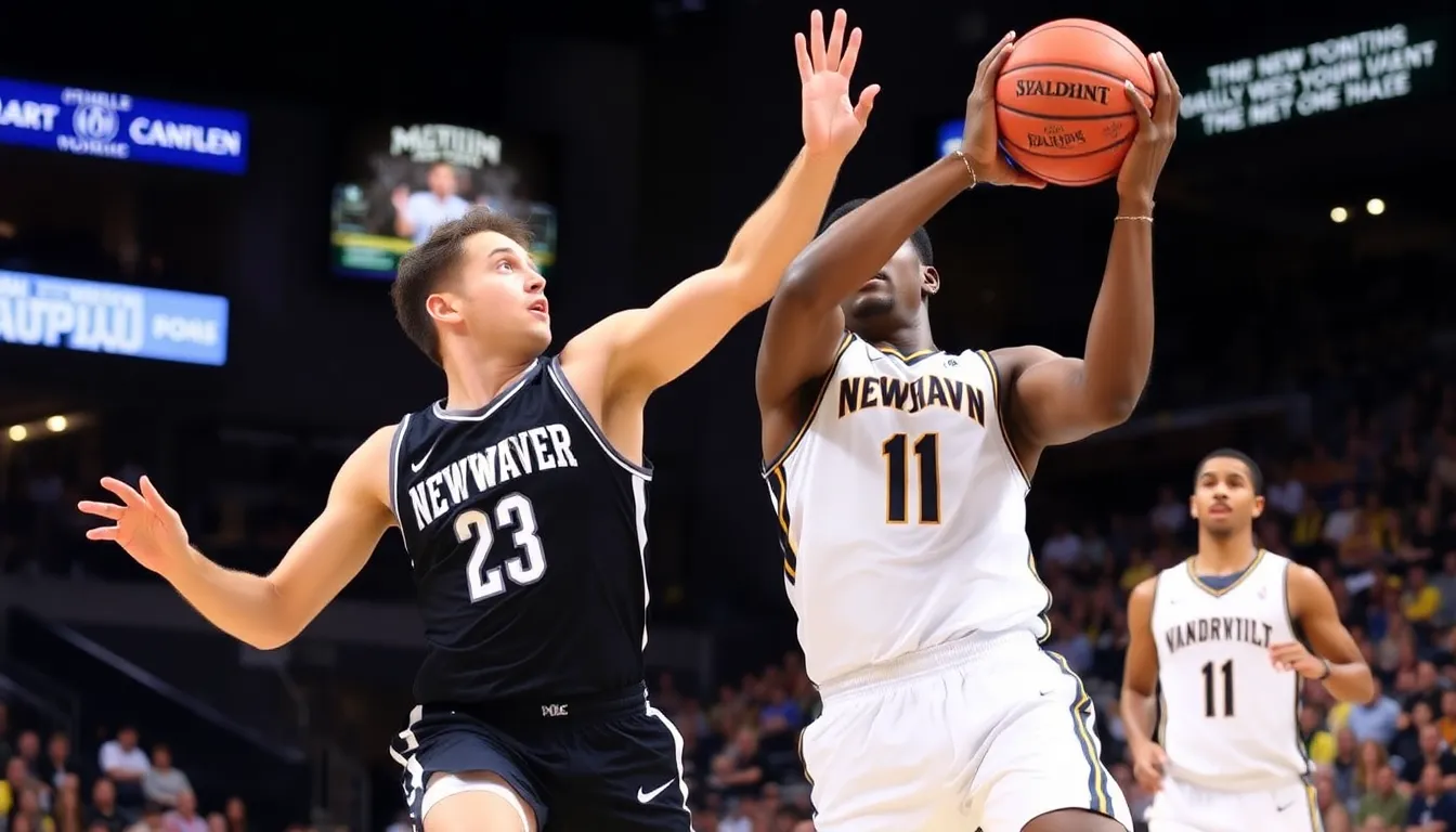 Fans fill the stands at Memorial Gymnasium in Nashville, eagerly anticipating the college basketball game between New Haven and Vanderbilt.