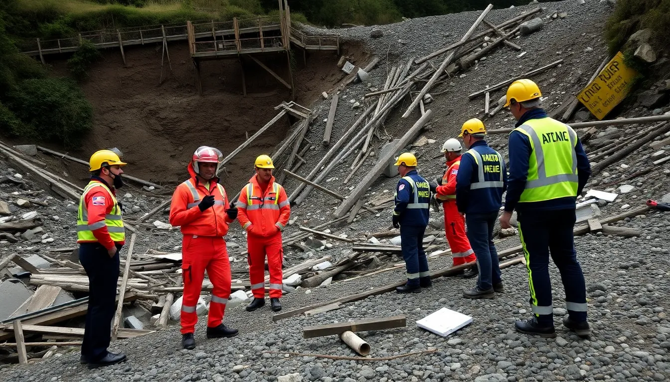悪天候の中、救助活動が一時中止されている状況を反映した風景