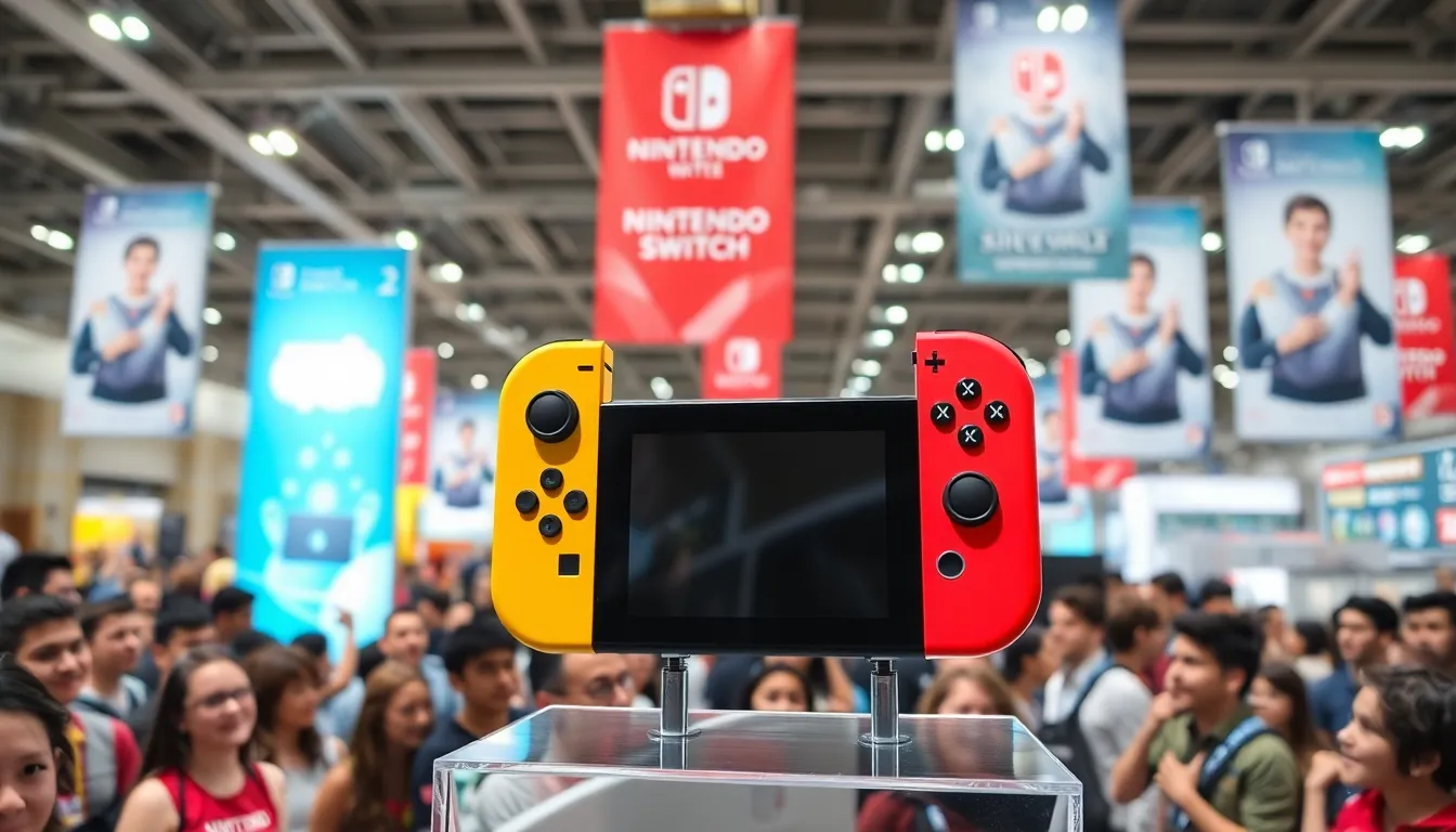 Nintendo's new JoyCon colors, Nebula Blue and Sunset Orange, are displayed prominently alongside the Switch 2 console in a vibrant promotional setting, generating excitement among fans ahead of the upcoming release.