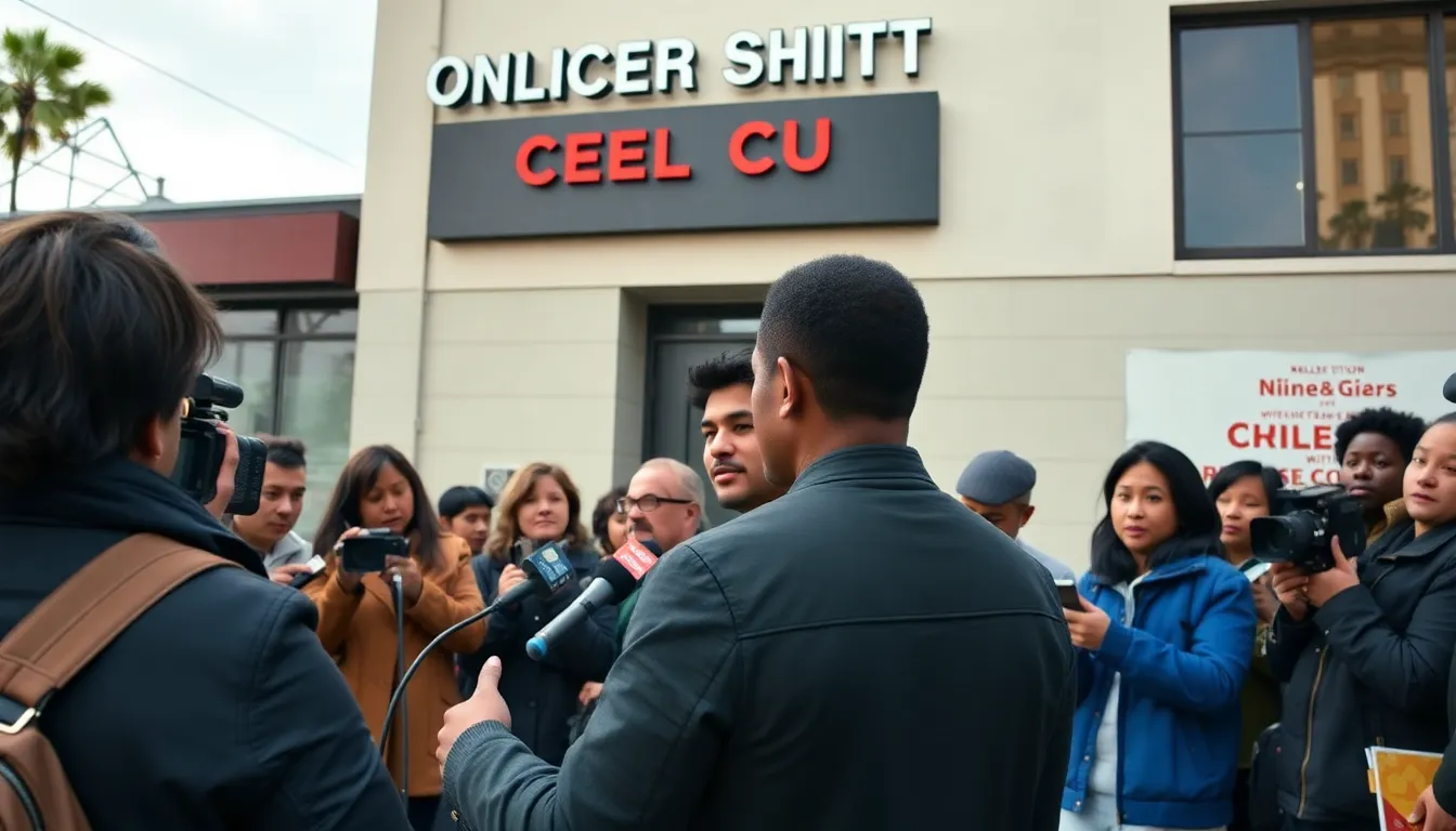 Odessa A'zion stands at a podium during a press conference, addressing her recent withdrawal from the film Deep Cuts amid ongoing discussions about representation in Hollywood.