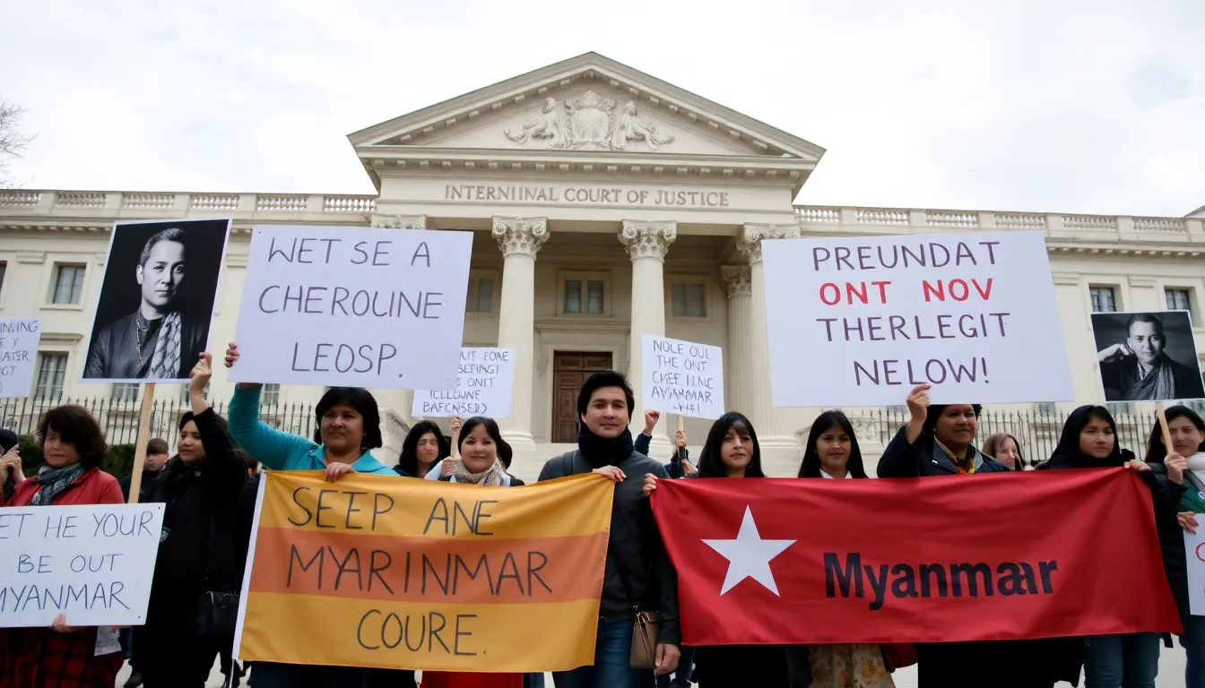 A group of legal representatives from The Gambia presents evidence at the International Court of Justice, highlighting the ongoing Rohingya genocide case against Myanmar.