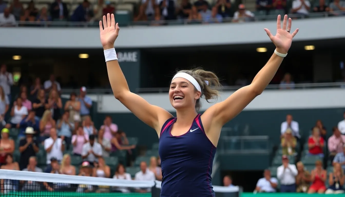 Fans cheer enthusiastically from the stands, creating an electric atmosphere at the Brisbane International tournament