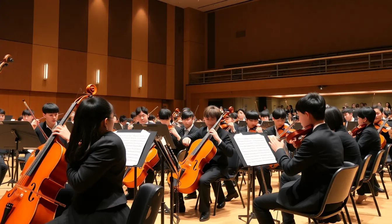 Young musicians from the National Youth Orchestra celebrate their achievements together, embodying the resilience and creativity that define the spirit of the 'Shimmer' performance