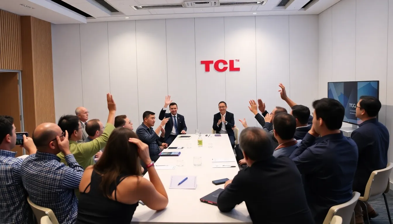 Industry experts analyzing market trends and consumer preferences in a conference setting, reflecting the significance of the SonyTCL partnership