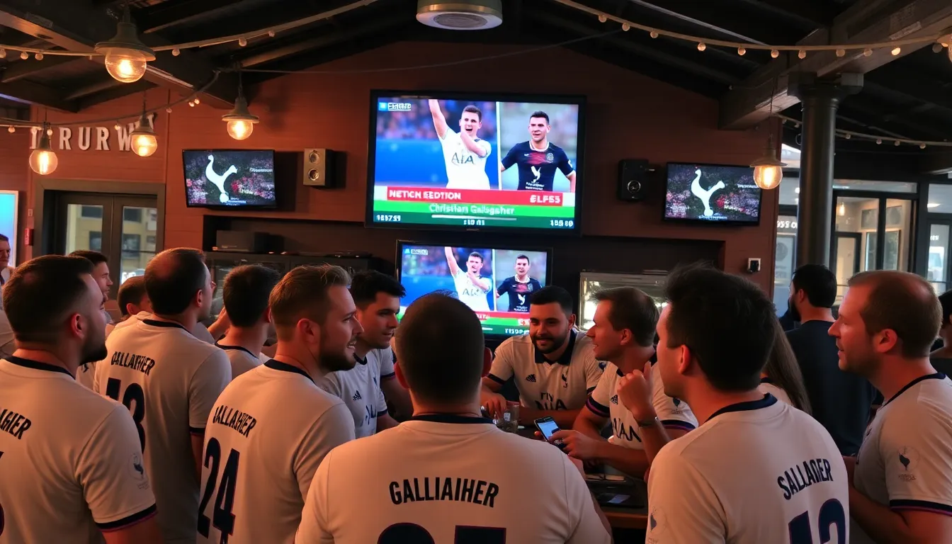 Conor Gallagher is seen holding a Tottenham Hotspur jersey at the club's training ground, smiling as he prepares for his new role after transferring from Atletico Madrid.
