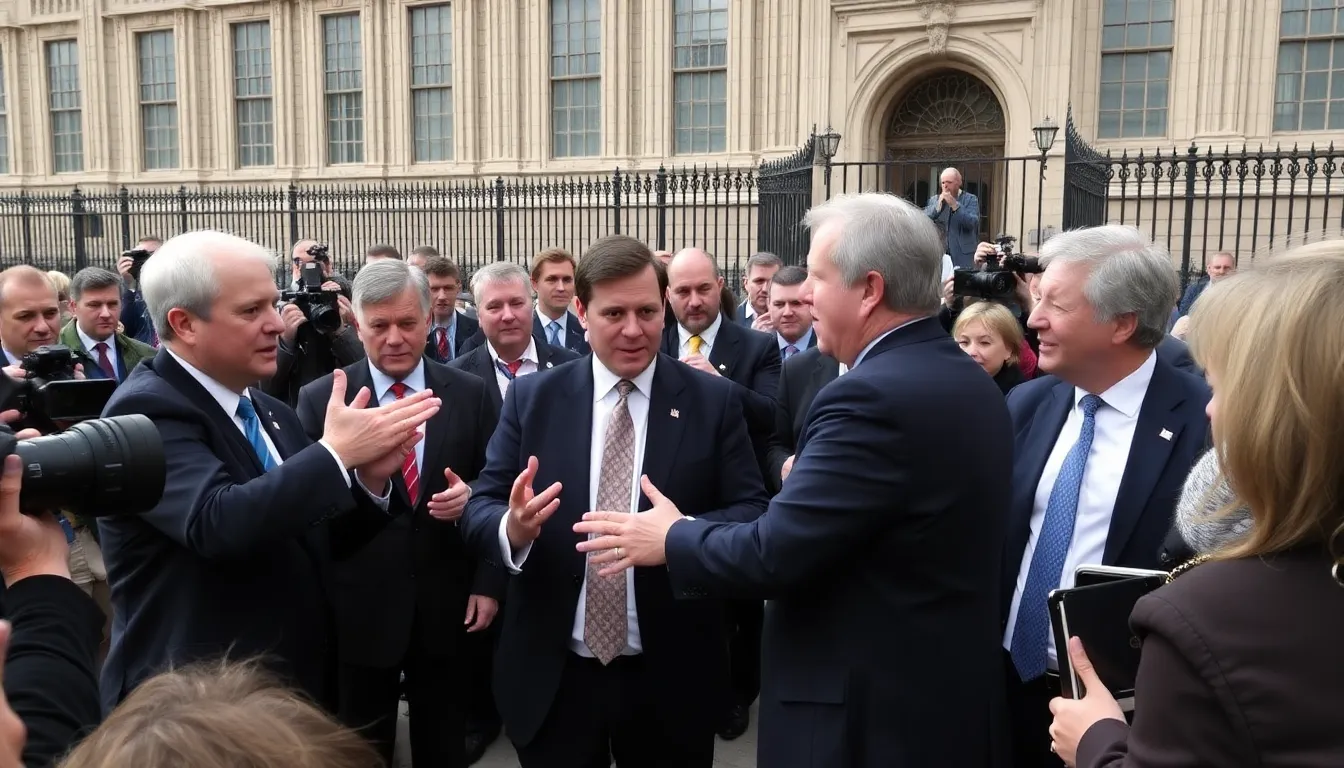 Key political figures engaging in discussions during a government briefing, highlighting the challenges faced by the UK in navigating the COVID19 pandemic and its implications
