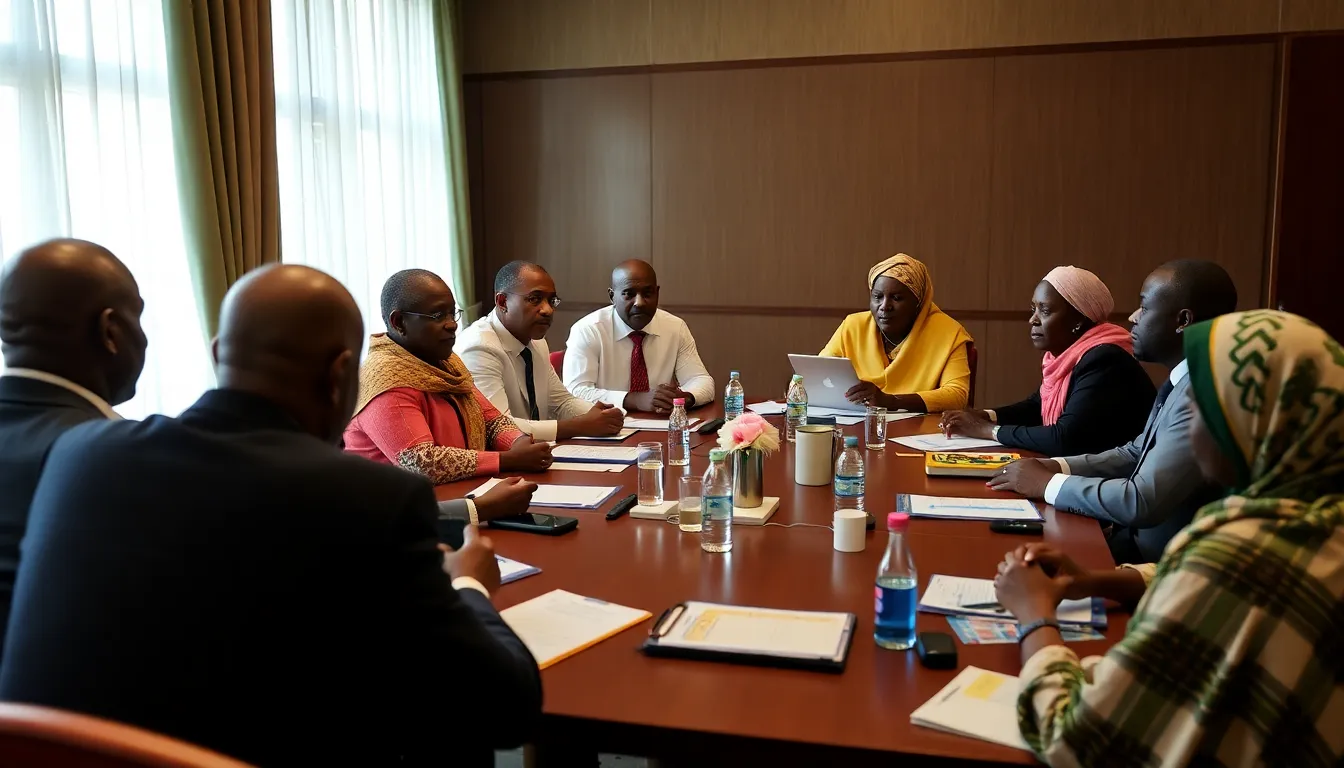 A group of policymakers engages in a heated discussion about the implications of U.S. health aid cuts, reflecting on the balance between external support and national healthcare priorities