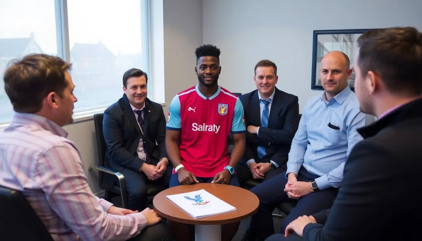 Aston Villa's management team discussing potential strategies for strengthening their squad in the upcoming transfer window