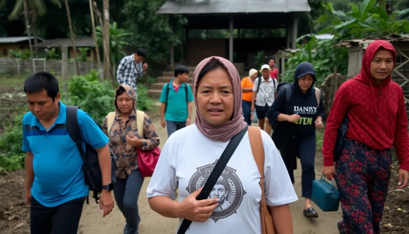 Residents evacuate from a village near Mount Merapi in Indonesia as ash clouds rise ominously in the sky following a volcanic eruption.