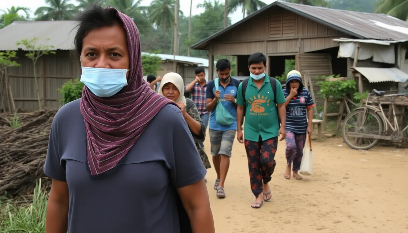 An emergency response team assessing damage and coordinating safety measures in a region threatened by volcanic activity and mudflows