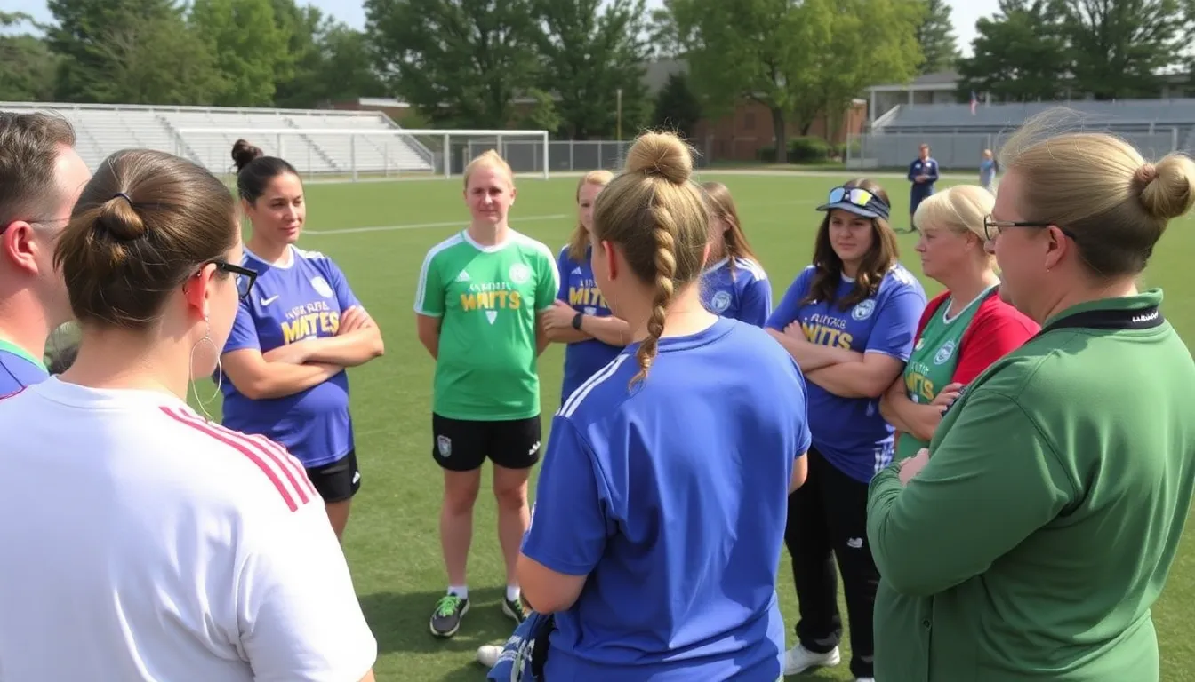 A group of female football players celebrates on the field after a match, showcasing their excitement for the upcoming changes to the Women's League Cup.