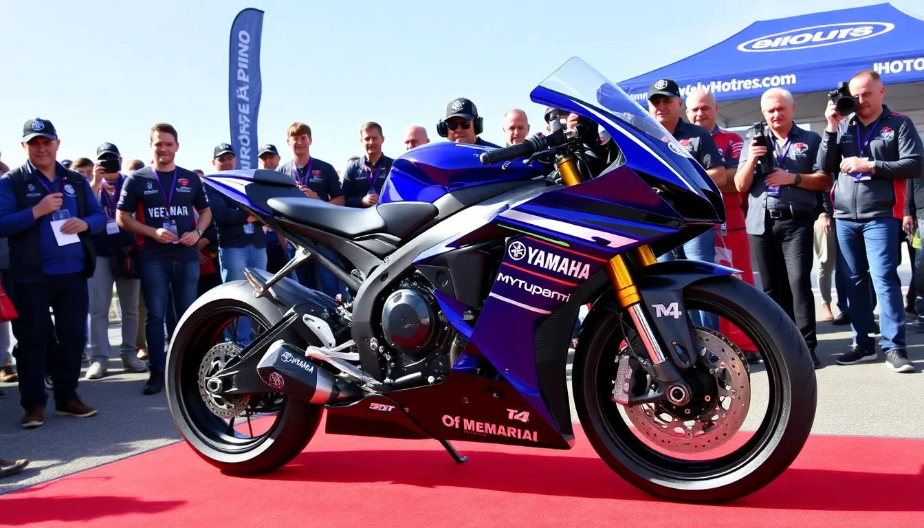 Yamaha executives unveil the new V4powered M1 motorcycle during a press event, showcasing its sleek design and advanced features ahead of the 2026 MotoGP season.