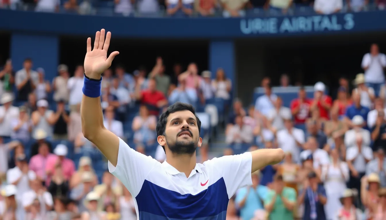 The excitement of the crowd is palpable as fans cheer on both players in a thrilling final at the US Open, creating an electric atmosphere