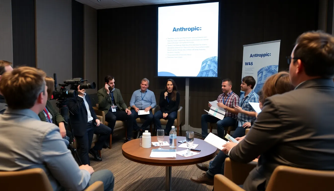 A group of investors gathers at a conference room table, discussing the recent funding round that elevated Anthropic's valuation to 0 billion.