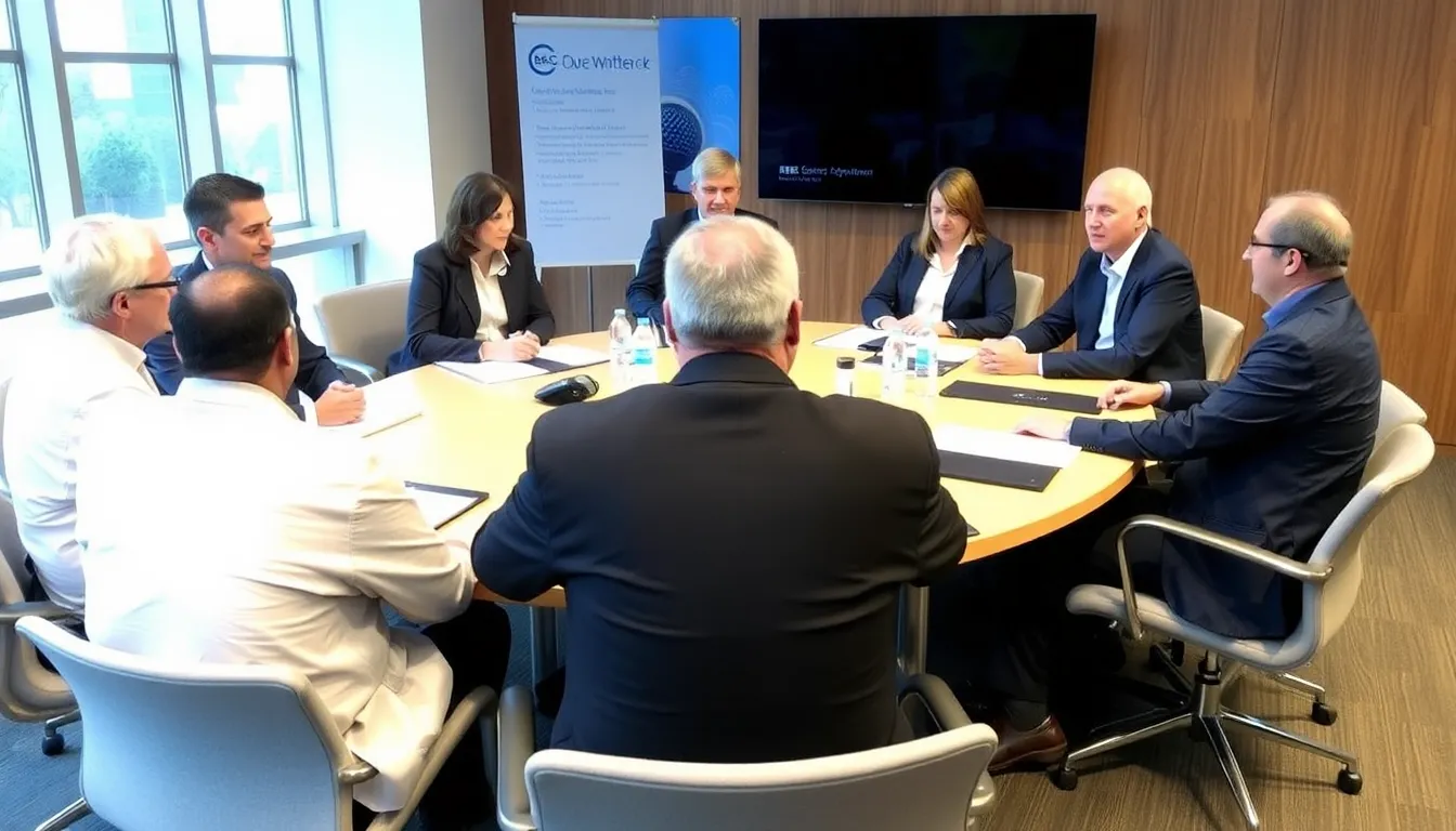 A group of scientists discusses the ethical implications of artificial intelligence during a live broadcast of BBC Inside Science, with charts and data displayed in the background.