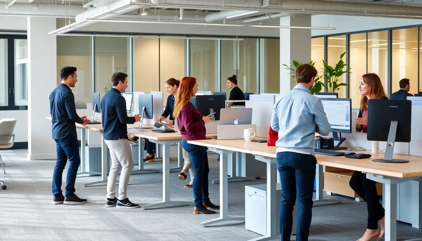 A compact standing desk designed for small home offices, highlighting its versatility and portability in a cozy workspace setting