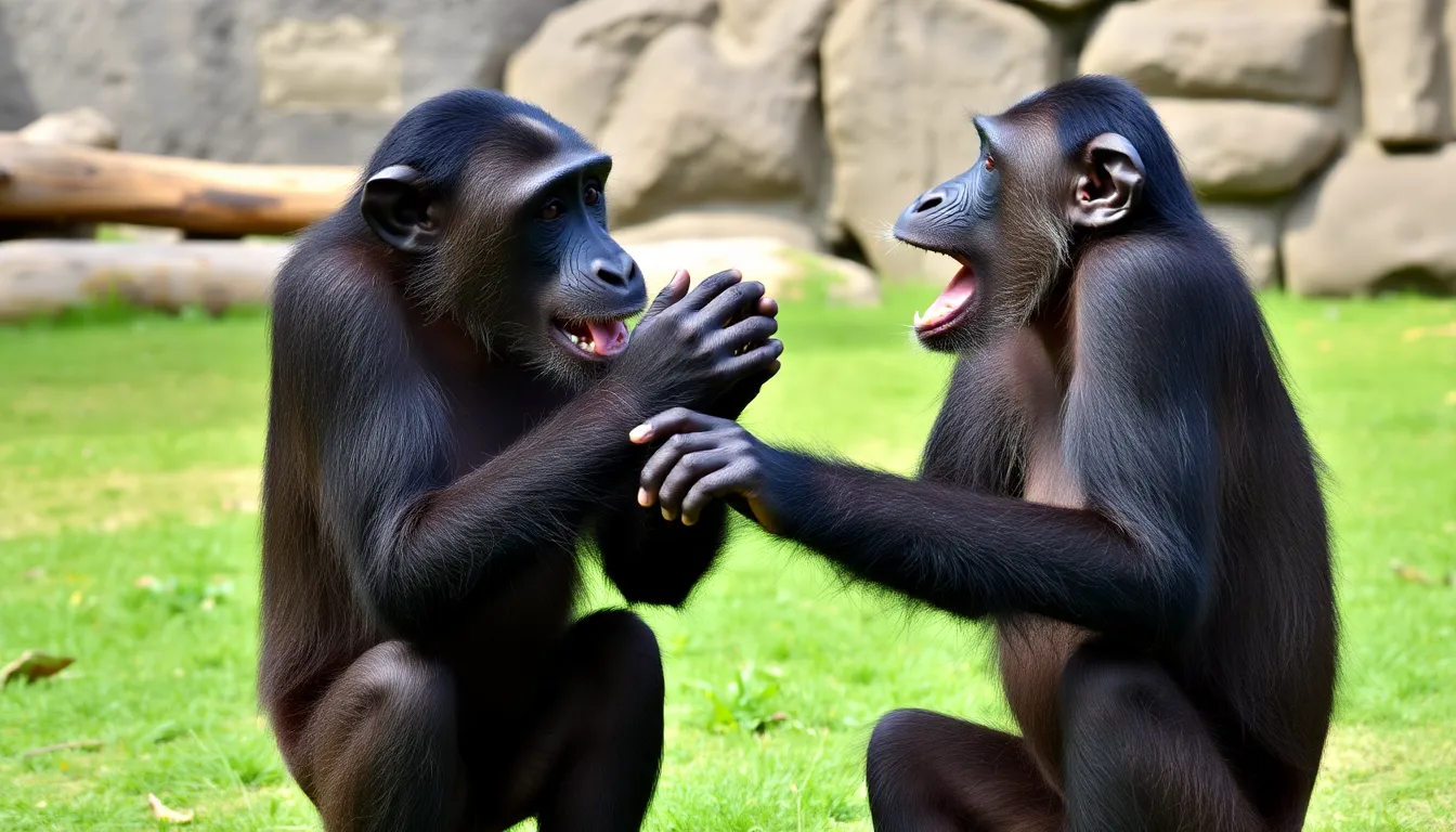 Researchers observing bonobos in their habitat, noting the sophisticated social interactions and play behaviors that reflect advanced cognitive abilities