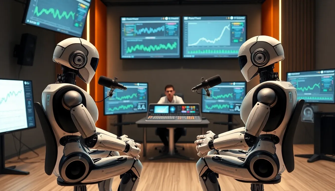 Researchers observe a group of engineers analyzing data on screens as they study the complex interactions between artificial intelligence bots in a hightech laboratory.