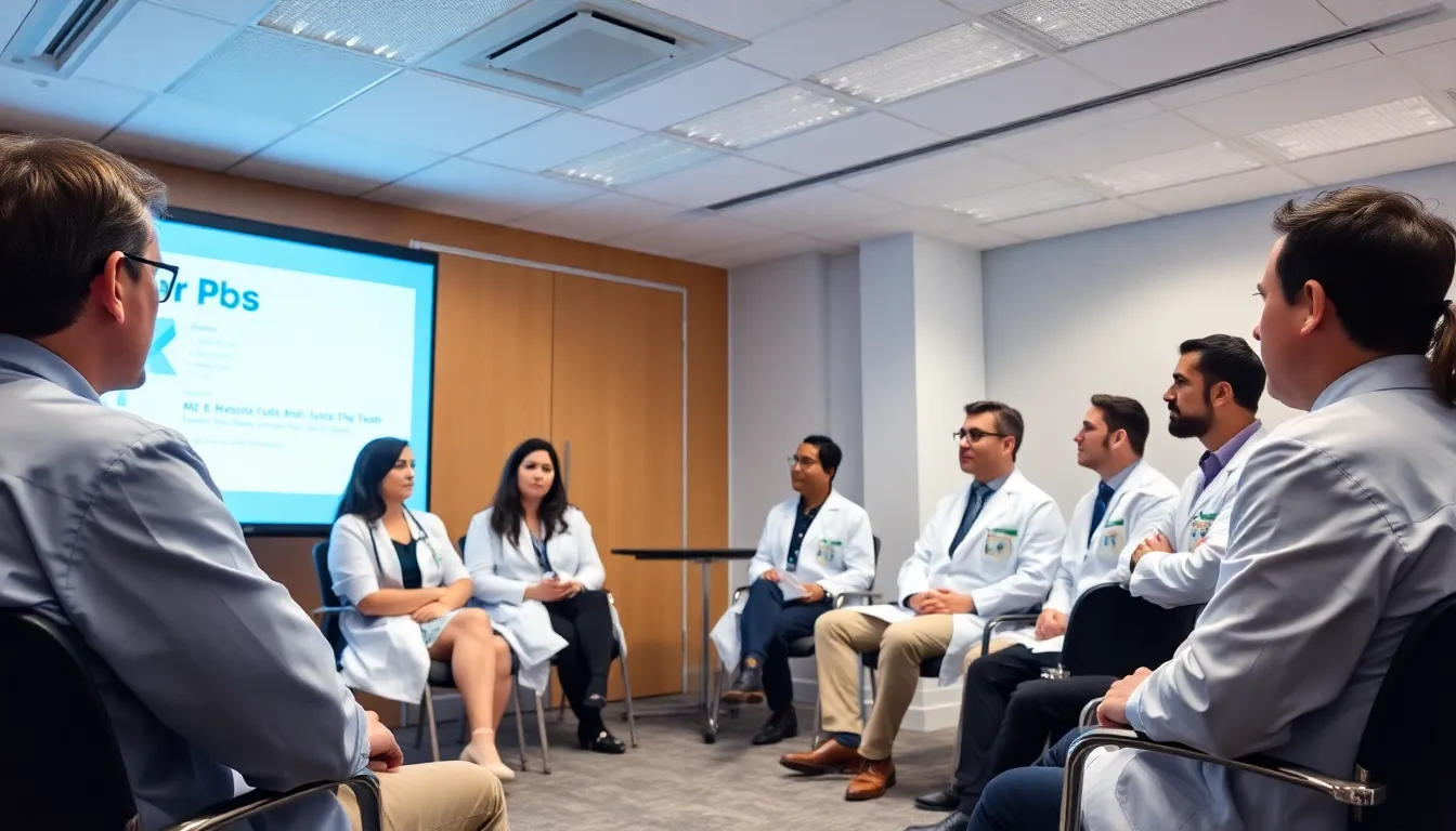 A group of healthcare professionals discusses the disappointing results of a major cancer detection test study during a conference, highlighting concerns about its effectiveness in early diagnosis.
