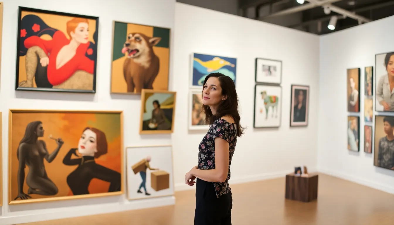 Catherine ZetaJones browses through an art gallery, examining various pieces as she embarks on her new journey into art collecting.