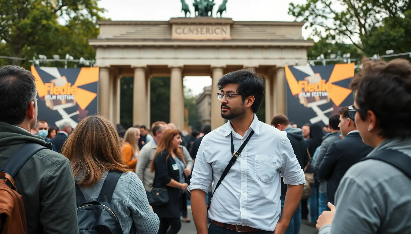 An overview of the Berlin International Film Festival bustling with filmmakers, critics, and audiences, reflecting its significance in the global cinematic landscape