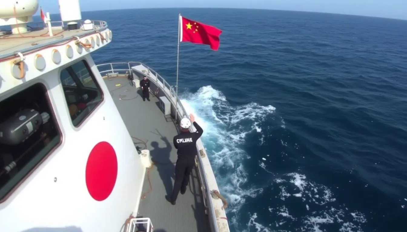 A Japanese coast guard vessel approaches a Chinese fishing boat near the disputed Senkaku Islands, highlighting rising tensions between Japan and China over maritime rights.