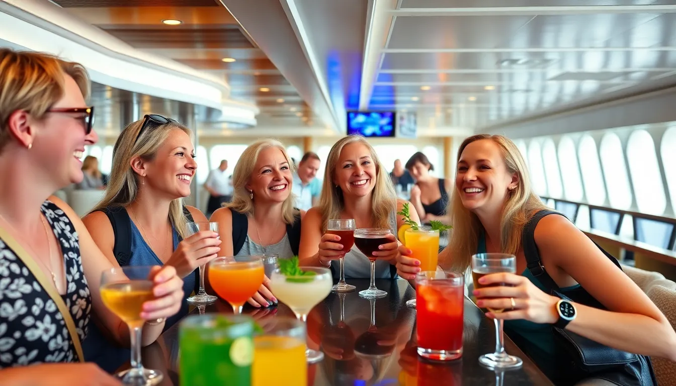 A bartender skillfully mixing a colorful cocktail, showcasing the variety available in cruise drink packages