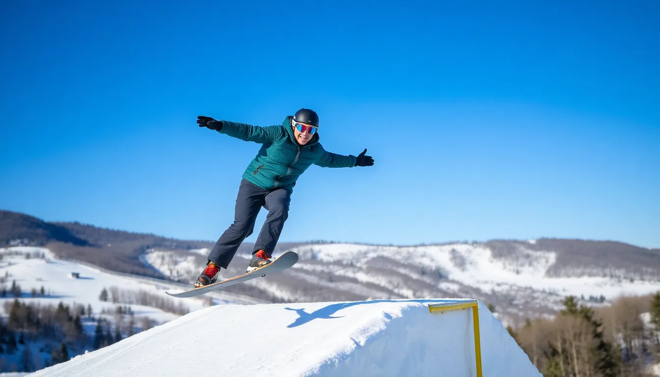 Eddie practices ski jumping on a snowy hill, focused on perfecting his technique as he prepares for the upcoming Winter Olympics.