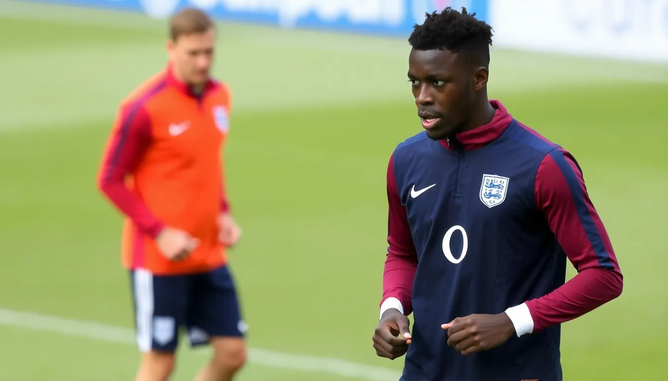 FeyiWaboso is seen sitting on the sidelines during training, visibly concerned as he receives medical attention for his injury ahead of the Wales match.