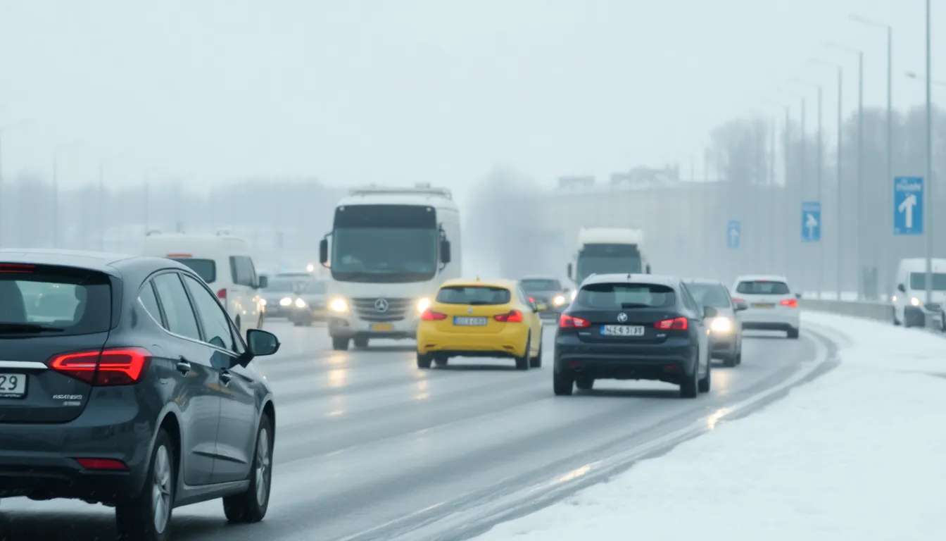 Icy roads and delayed public transport services reflect the disruptions faced by daily commuters in Northern Europe, as harsh weather conditions create hazardous travel environments