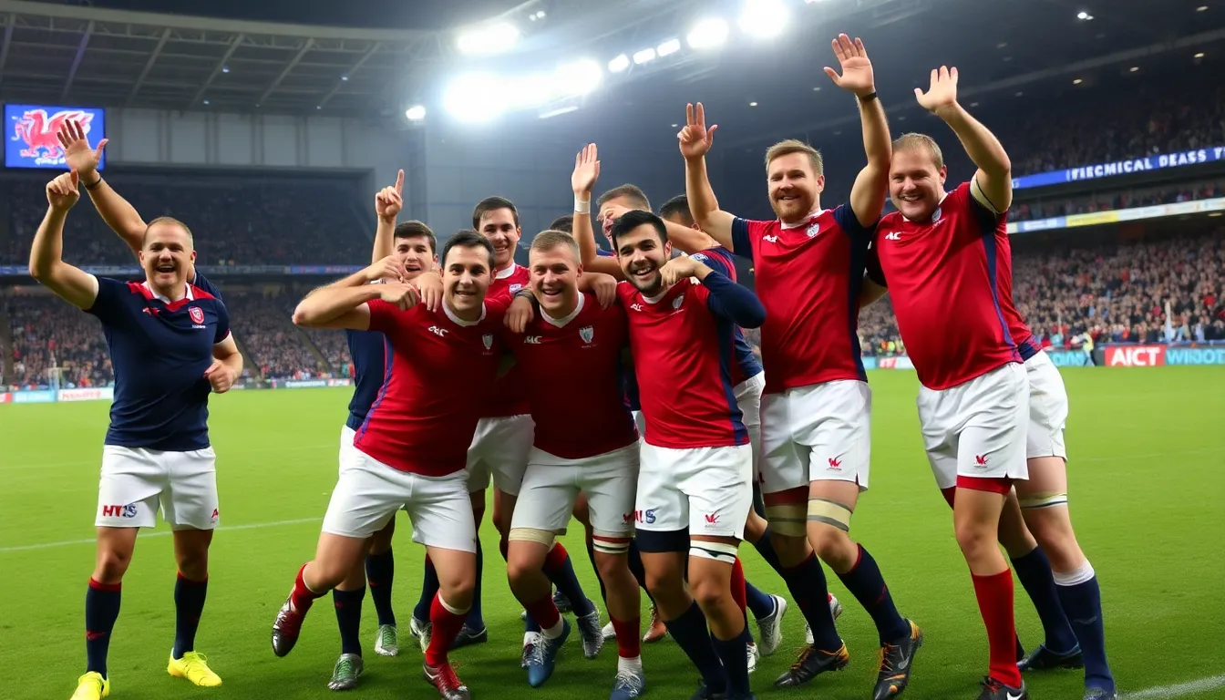 フランス代表チームが試合後に勝利を祝う姿が映し出される重要なシーン