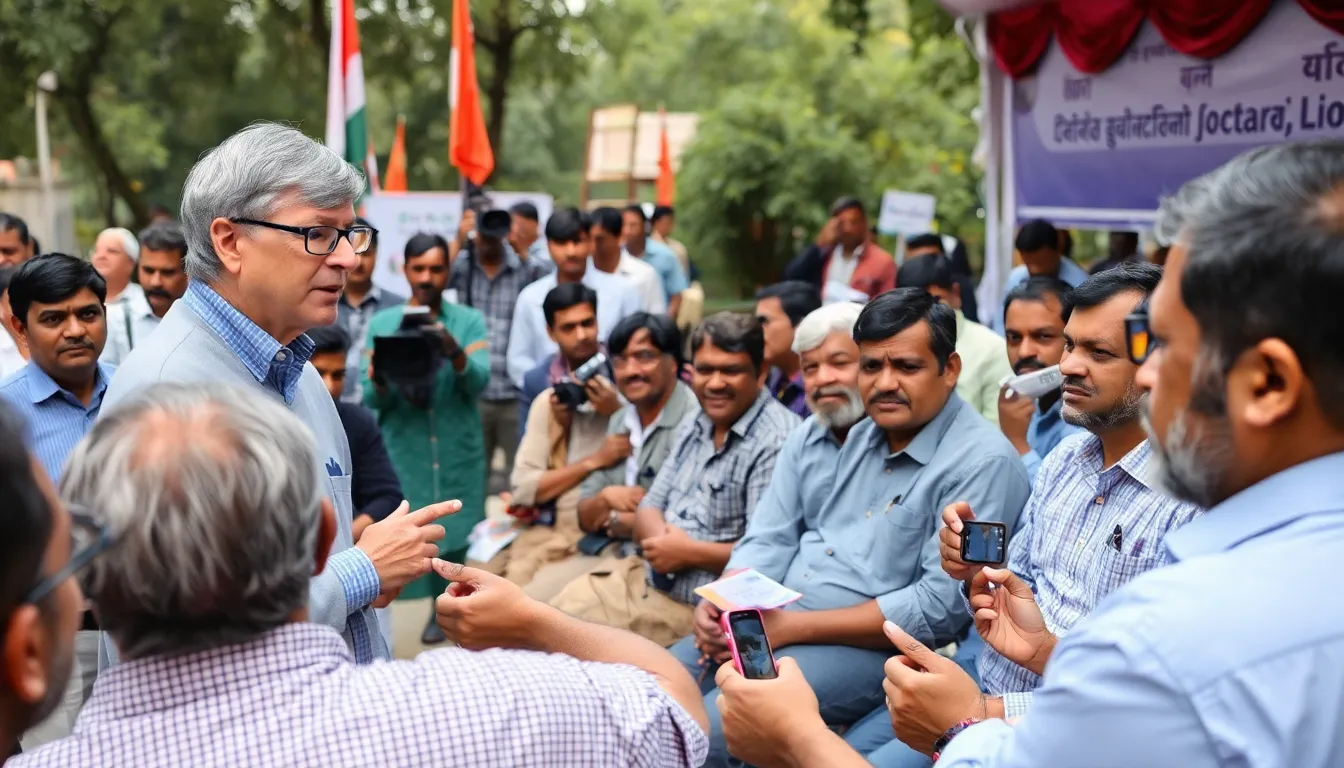Bill Gates speaks at a technology summit in Delhi, surrounded by policymakers and industry leaders, as they engage in discussions about the future of AI safety and regulation.