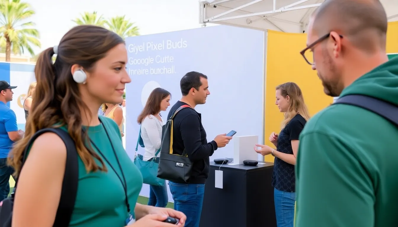 A user interacting with Google Assistant through the Pixel Buds 2a, illustrating the seamless integration of voice control in everyday tasks