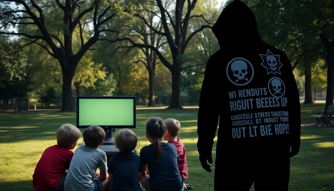 A concerned parent monitoring their child's gaming activity, emphasizing the need for vigilance in protecting youth from online recruitment by hate groups