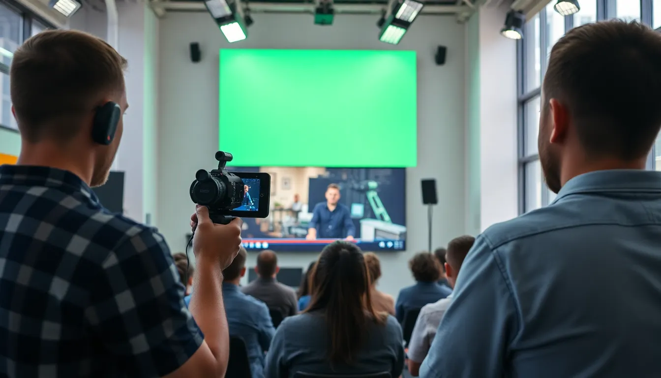 Executives from major Hollywood studios gather around a conference table, engaged in a serious discussion about the implications of ultrarealistic AI video technology on the film industry.