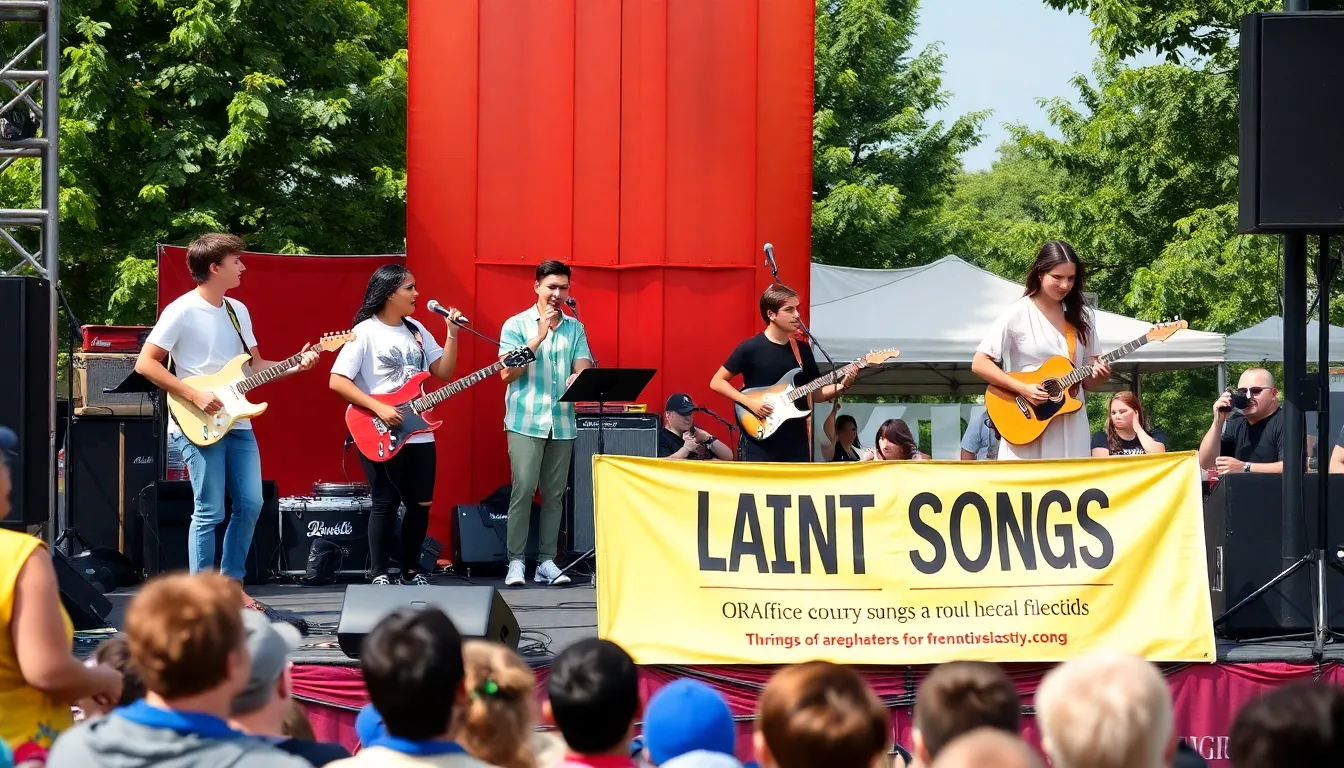 Enthusiastic fans gather at a local concert, celebrating the revival of trot music and its significance in modern Korean culture