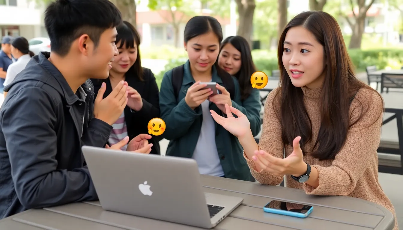 Maya Higa smiles in surprise during a livestream as she learns about the popularity of an emote featuring her likeness, surrounded by enthusiastic fans in the chat.