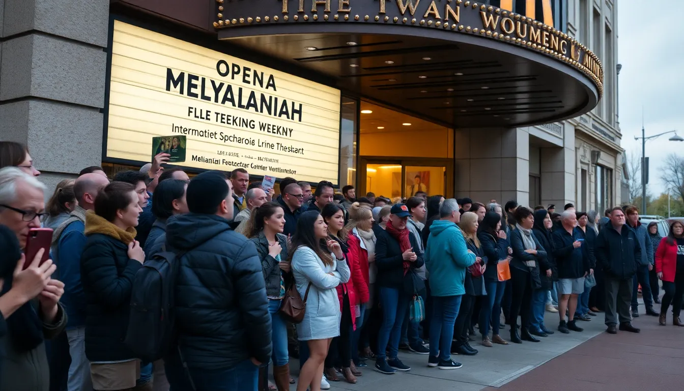 A crowded theater buzzes with excitement as viewers eagerly await the screening of the Melania documentary, showcasing its impressive box office success.
