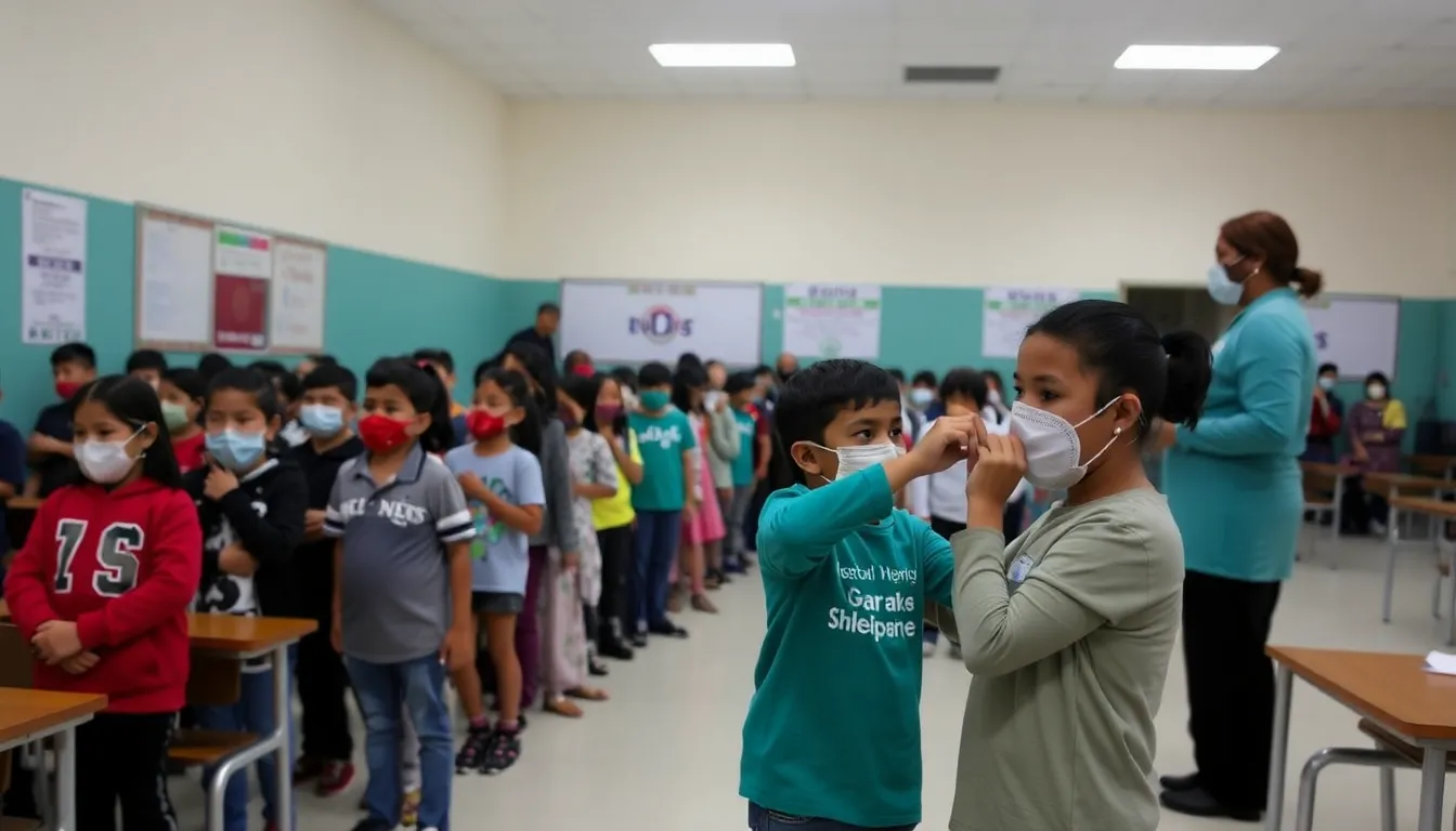 Children receiving vaccinations at a health clinic, highlighting the ongoing efforts to maintain high immunization coverage in Mexico
