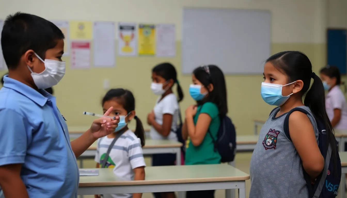 A healthcare worker administers a measles vaccine to a young child during a public health campaign in Mexico aimed at increasing vaccination rates amidst a rise in measles cases.