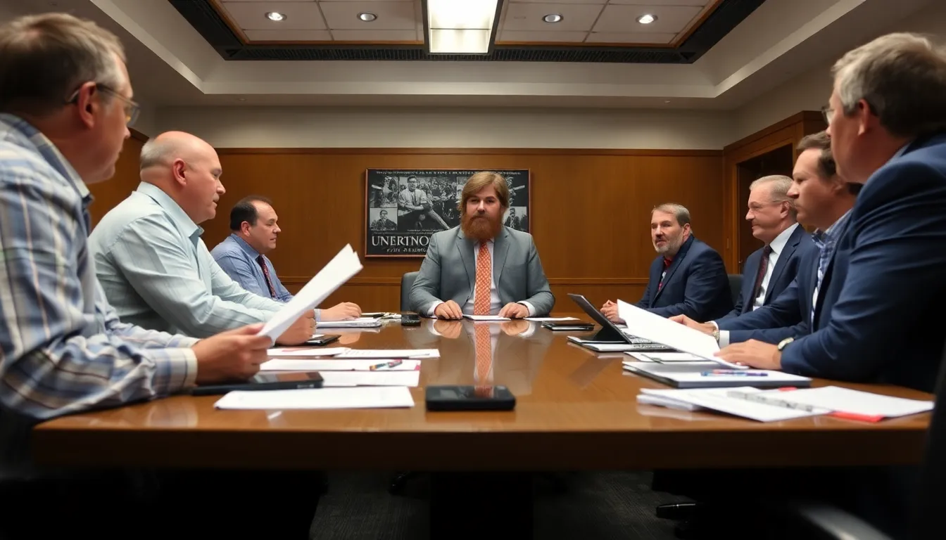 MrBeast speaks at a press conference, addressing the 0 million proposal for college football funding while surrounded by reporters and cameras.